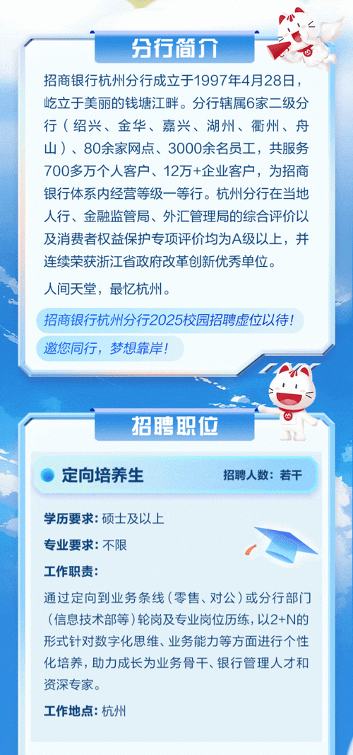 招商银行杭州分行2025校园招聘开启，虚位以待！你想去吗？